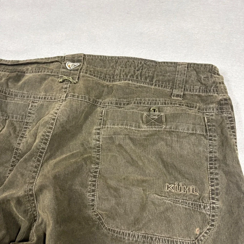 Kuhl Crag Series Mens 36 Cargo Shorts Olive Green Canvas Hiking Utility Outdoor